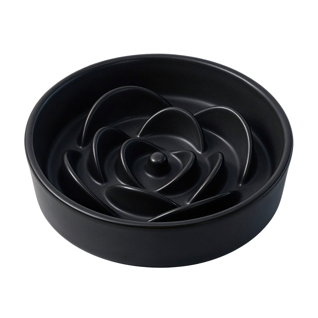Jesoli Petal Maze Ceramic Slow Feeder Bowl – 白底主图_大号21厘米_黑色
