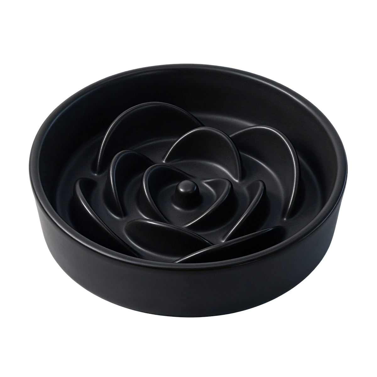 Jesoli Petal Maze Ceramic Slow Feeder Bowl – 白底主图_大号21厘米_黑色