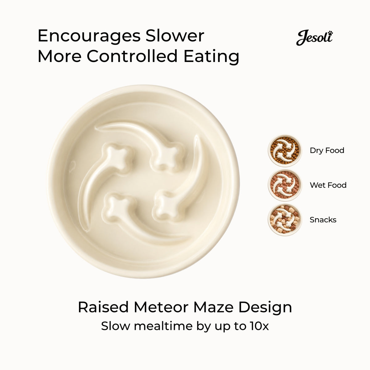 Jesoli Meteor Maze Ceramic Slow Feeder Bowl with Silicone Base – 功能图_小号16厘米_流星慢食迷宫