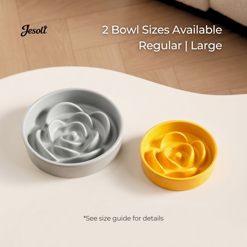 Jesoli Petal Maze Ceramic Slow Feeder Bowl – 尺寸对比图_小号15.5厘米与大号21厘米