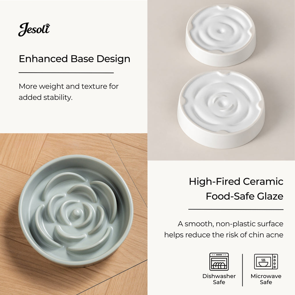 Jesoli Petal Maze Ceramic Slow Feeder Bowl – 材质清洁图_底部纹理与陶瓷釉面