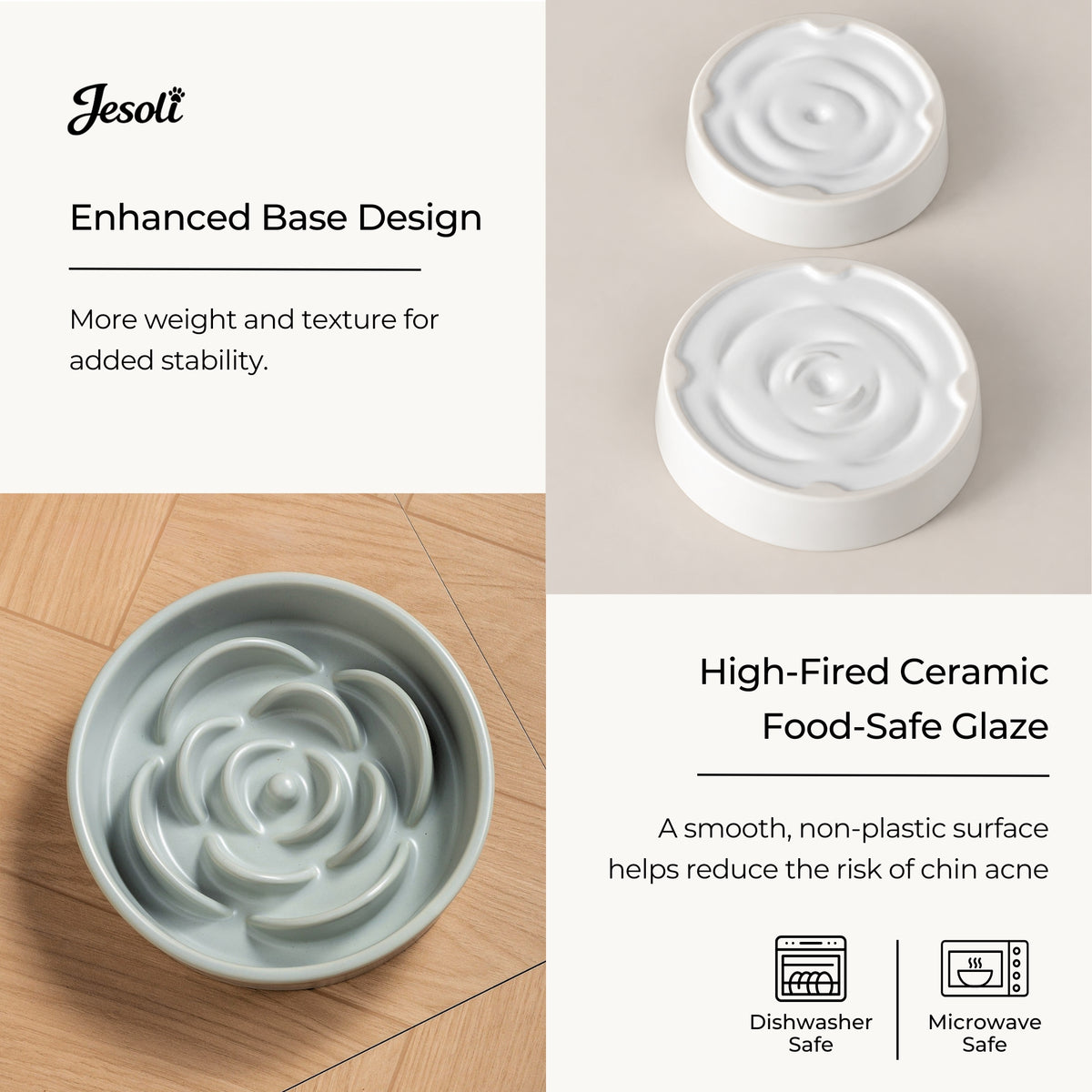 Jesoli Petal Maze Ceramic Slow Feeder Bowl – 材质清洁图_底部纹理与陶瓷釉面