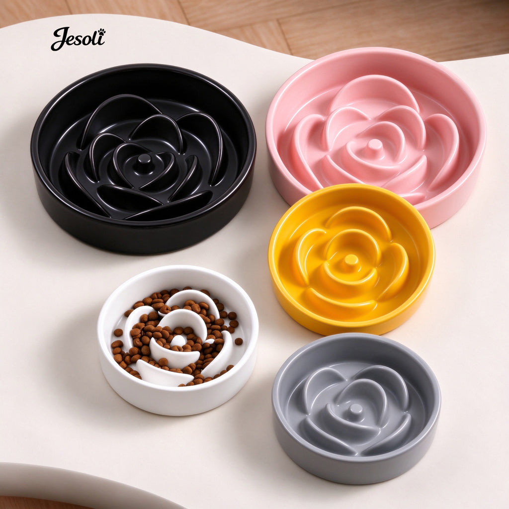 Jesoli Petal Maze Ceramic Slow Feeder Bowl – 配色场景图_五色错落展示