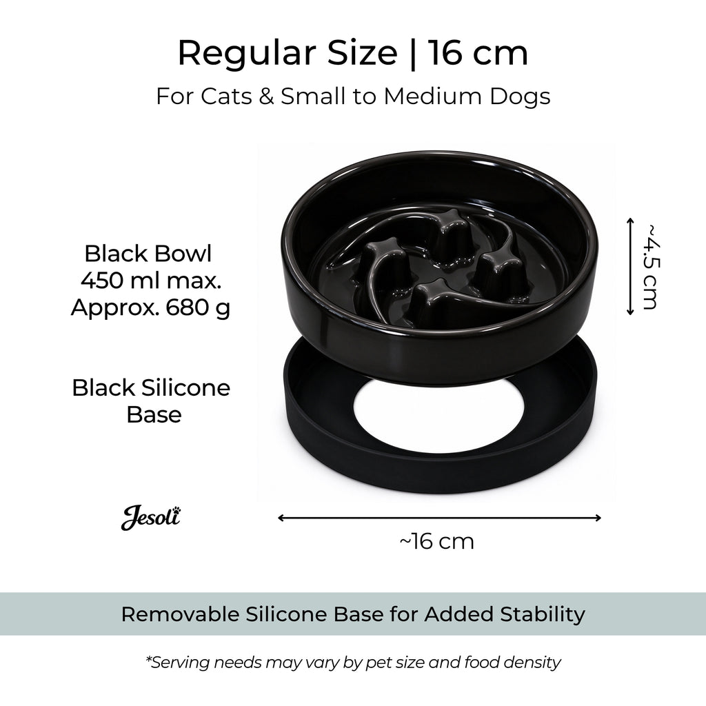 Jesoli Meteor Maze Ceramic Slow Feeder Bowl with Silicone Base – 尺寸容量图_小号16厘米_黑色_450毫升