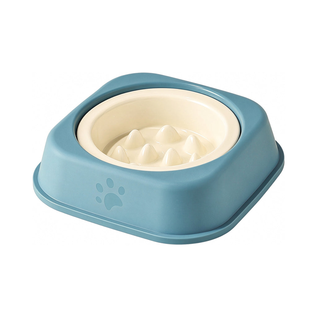 Jesoli Elevated Ceramic Slow Feeder Bowl – 350ml – 雾蓝底座 奶油色碗
