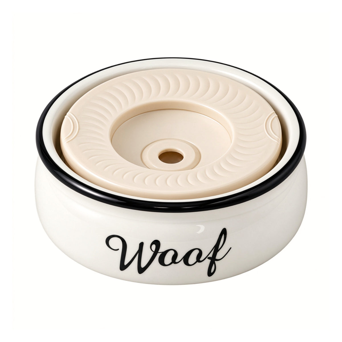 Jesoli Ceramic Anti-Splash Floating Disc Water Bowl – 550ml – 黑色碗沿 奶油色浮盘