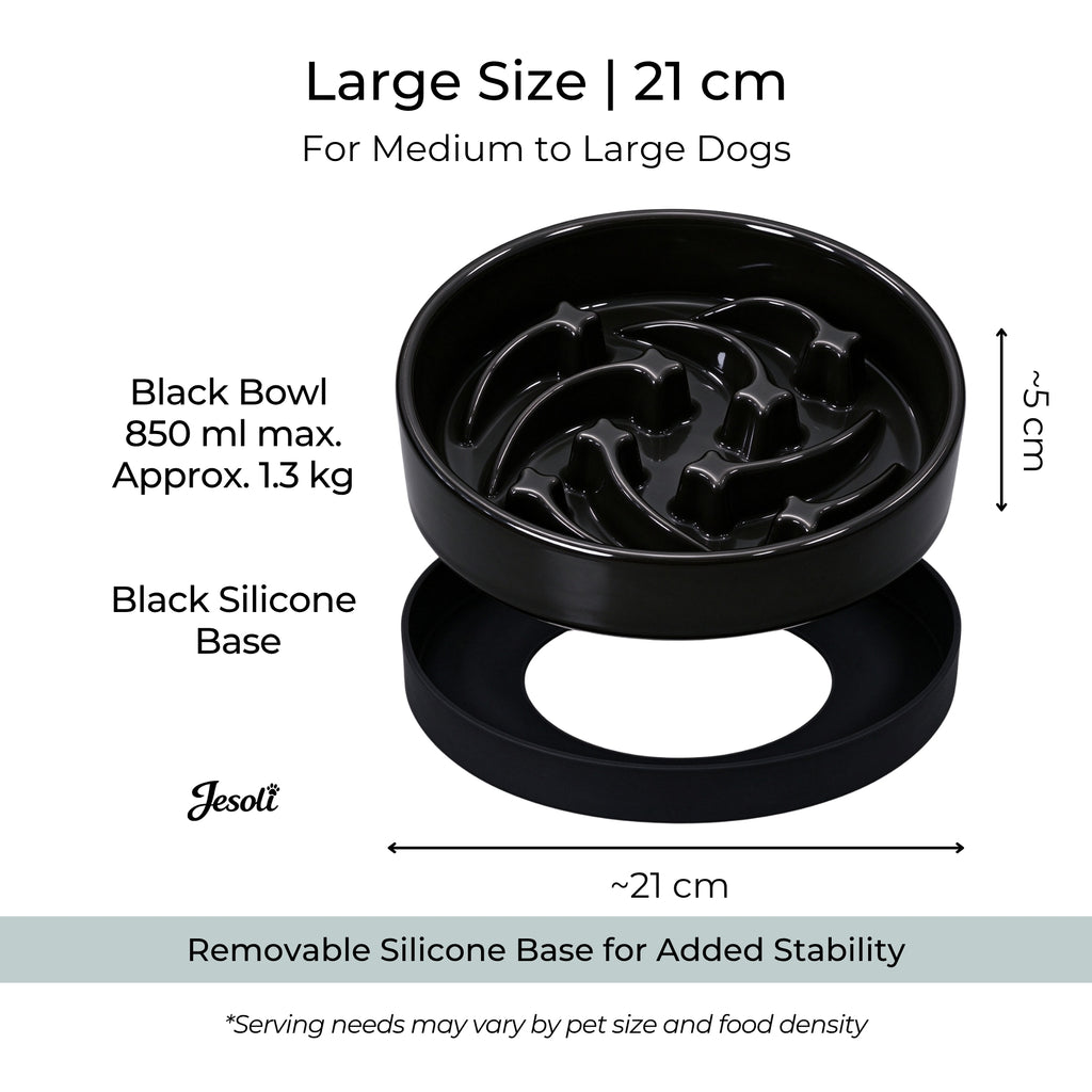 Jesoli Meteor Maze Ceramic Slow Feeder Bowl with Silicone Base – 尺寸容量图_大号21厘米_黑色_850毫升