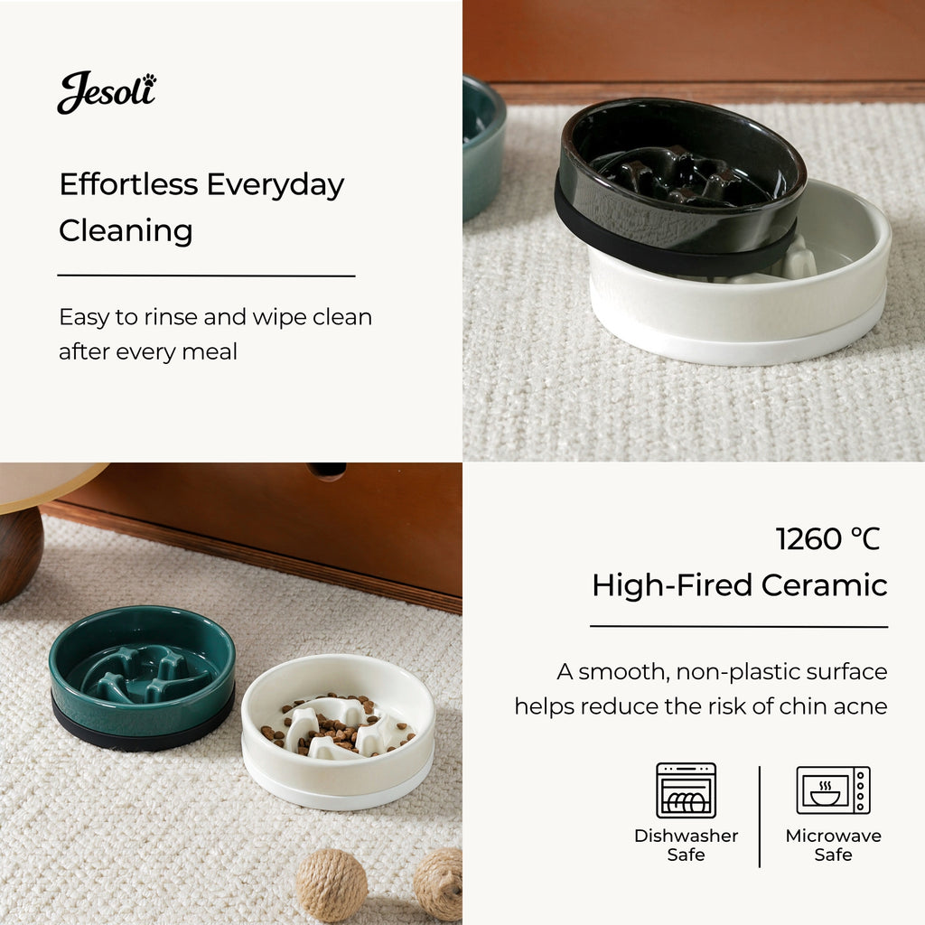 Jesoli Meteor Maze Ceramic Slow Feeder Bowl with Silicone Base – 材质清洁图_高温陶瓷与日常清洗