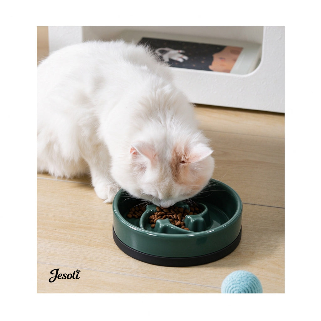 Jesoli Meteor Maze Ceramic Slow Feeder Bowl with Silicone Base – 场景图_猫咪慢食用餐