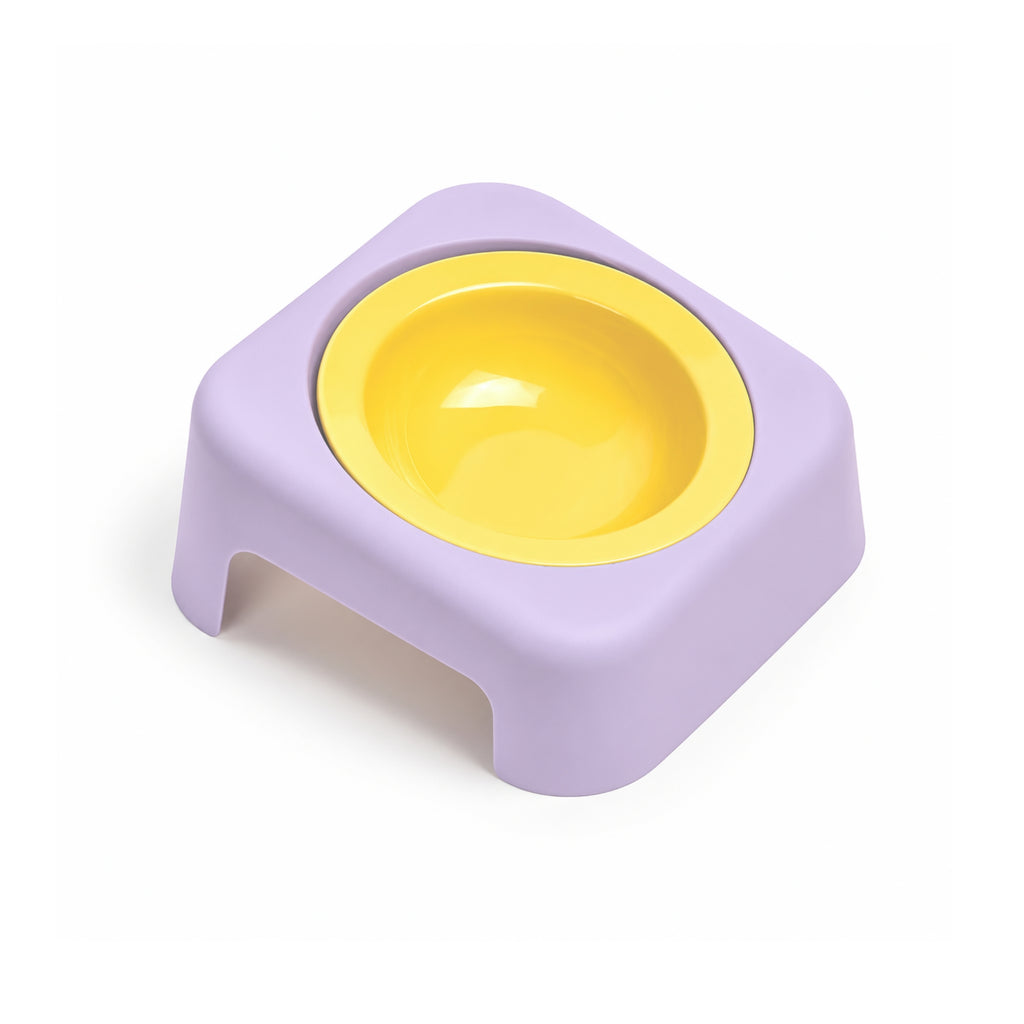 Jesoli Tilted Ceramic Pet Bowl with Stand – 180ml – 亮黄碗 丁香紫底座