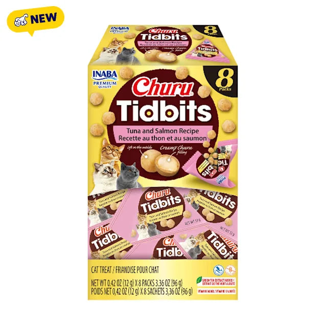 INABA Churu Tidbits Tuna & Salmon Grain-Free Cat Treats 8 Count