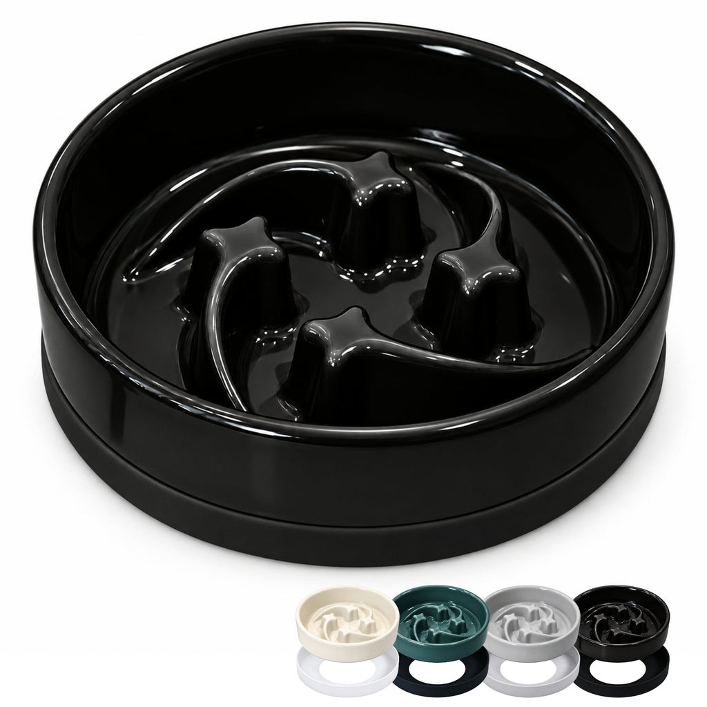 Jesoli Meteor Maze Ceramic Slow Feeder Bowl with Silicone Base – 小号16厘米 黑色