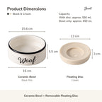 Jesoli Ceramic Anti-Splash Floating Disc Water Bowl – 550ml – 黑色与奶油色 含浮盘550毫升