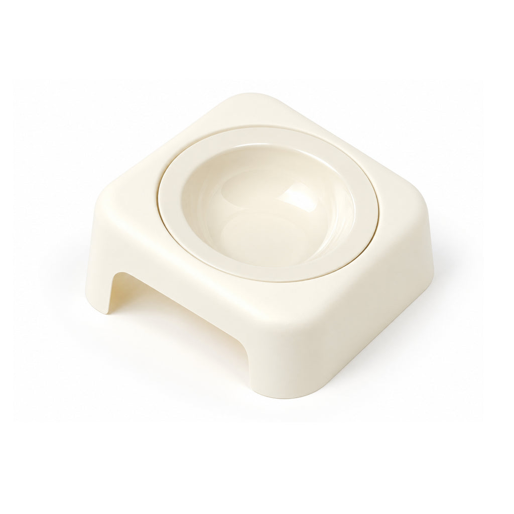 Jesoli Tilted Ceramic Pet Bowl with Stand – 180ml – 象牙白碗 白色底座