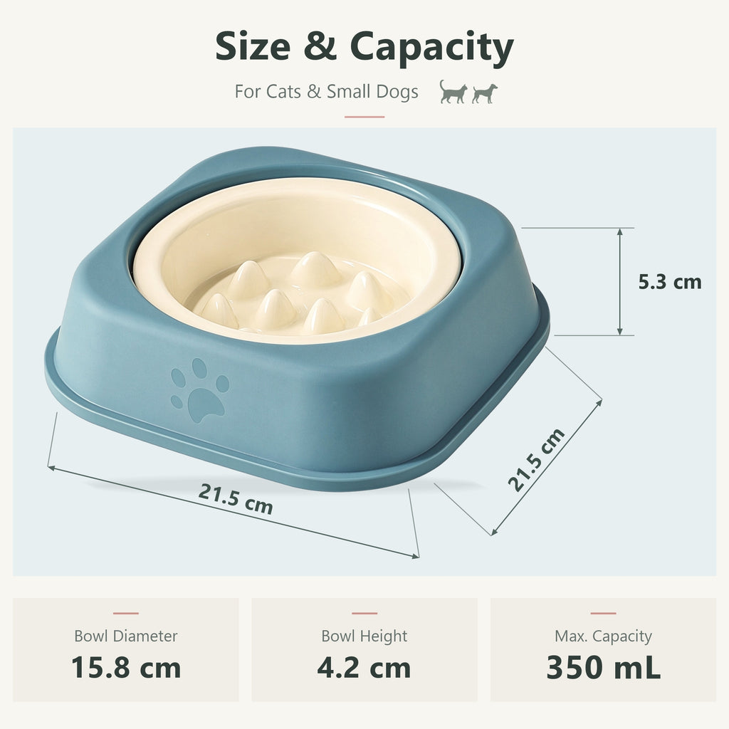 Jesoli Elevated Ceramic Slow Feeder Bowl – 350ml – 雾蓝底座 奶油色碗 350毫升
