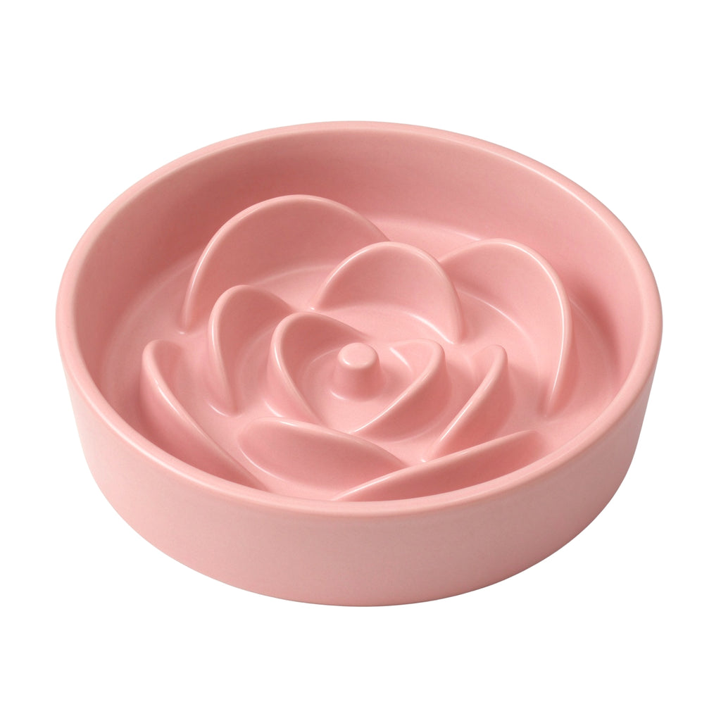 Jesoli Petal Maze Ceramic Slow Feeder Bowl – 白底主图_大号21厘米_粉色