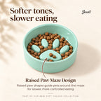 Jesoli Paw Ceramic Slow Feeder Bowl – Soft Colour Collection – 功能图_爪印迷宫慢食设计