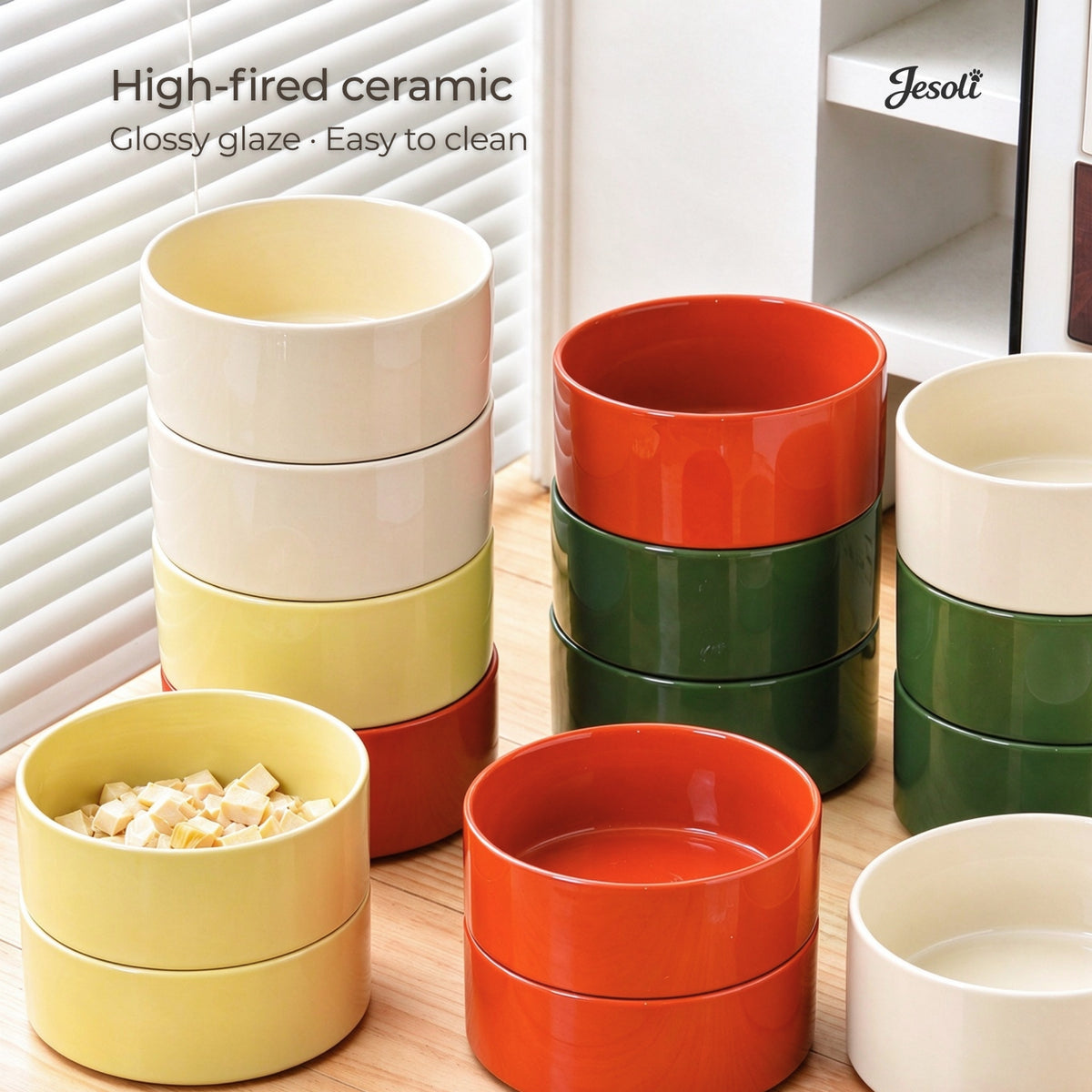 Jesoli Glossy Ceramic Pet Bowl – 850ml – 材质清洁图_亮釉陶瓷