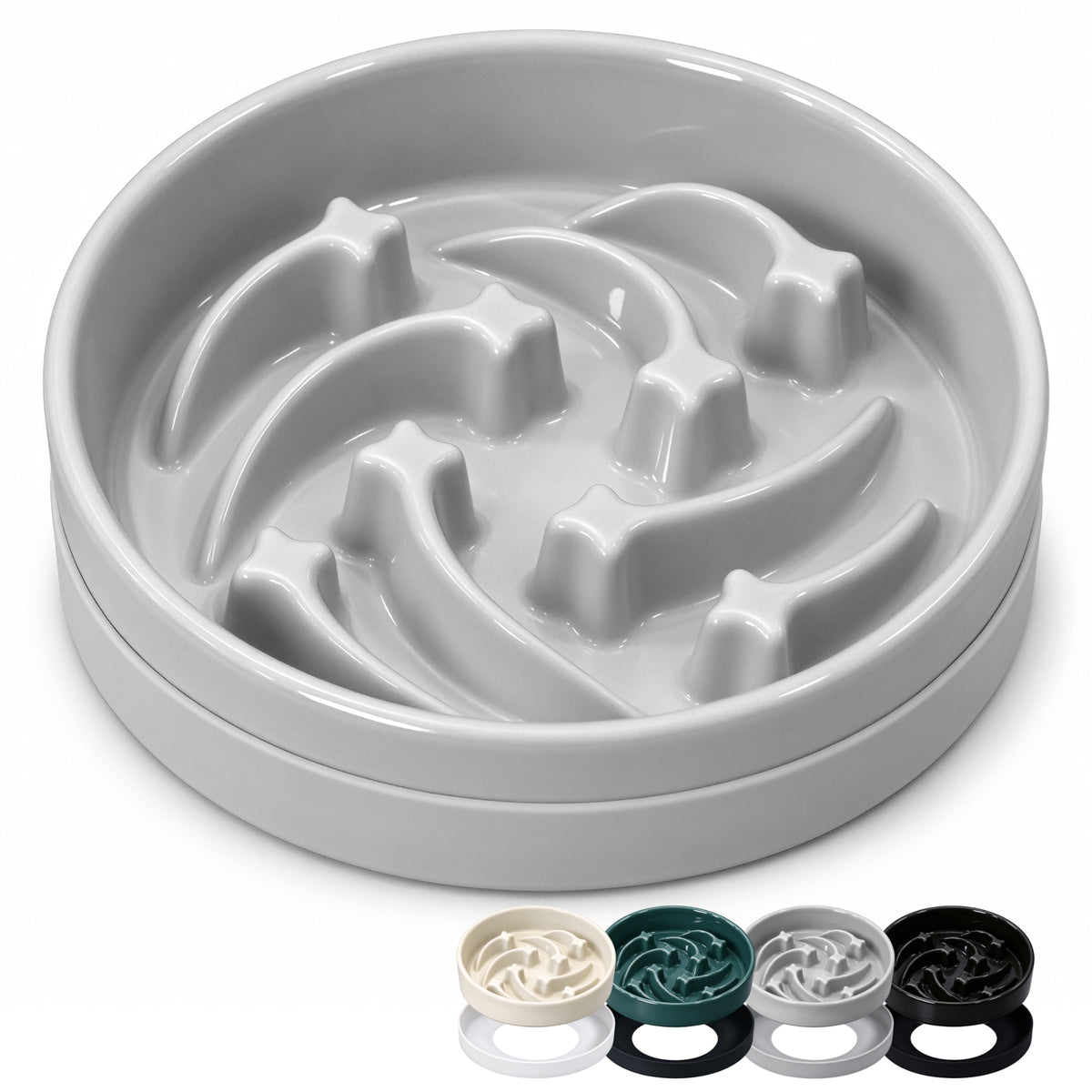 Jesoli Meteor Maze Ceramic Slow Feeder Bowl with Silicone Base – 大号21厘米 灰色