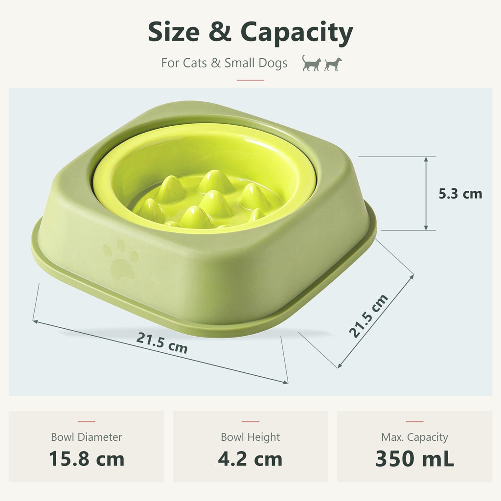 Jesoli Elevated Ceramic Slow Feeder Bowl – 350ml – 尺寸容量图_鼠尾草绿底座_青柠绿碗_350毫升
