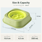 Jesoli Elevated Ceramic Slow Feeder Bowl – 350ml – 尺寸容量图_鼠尾草绿底座_青柠绿碗_350毫升