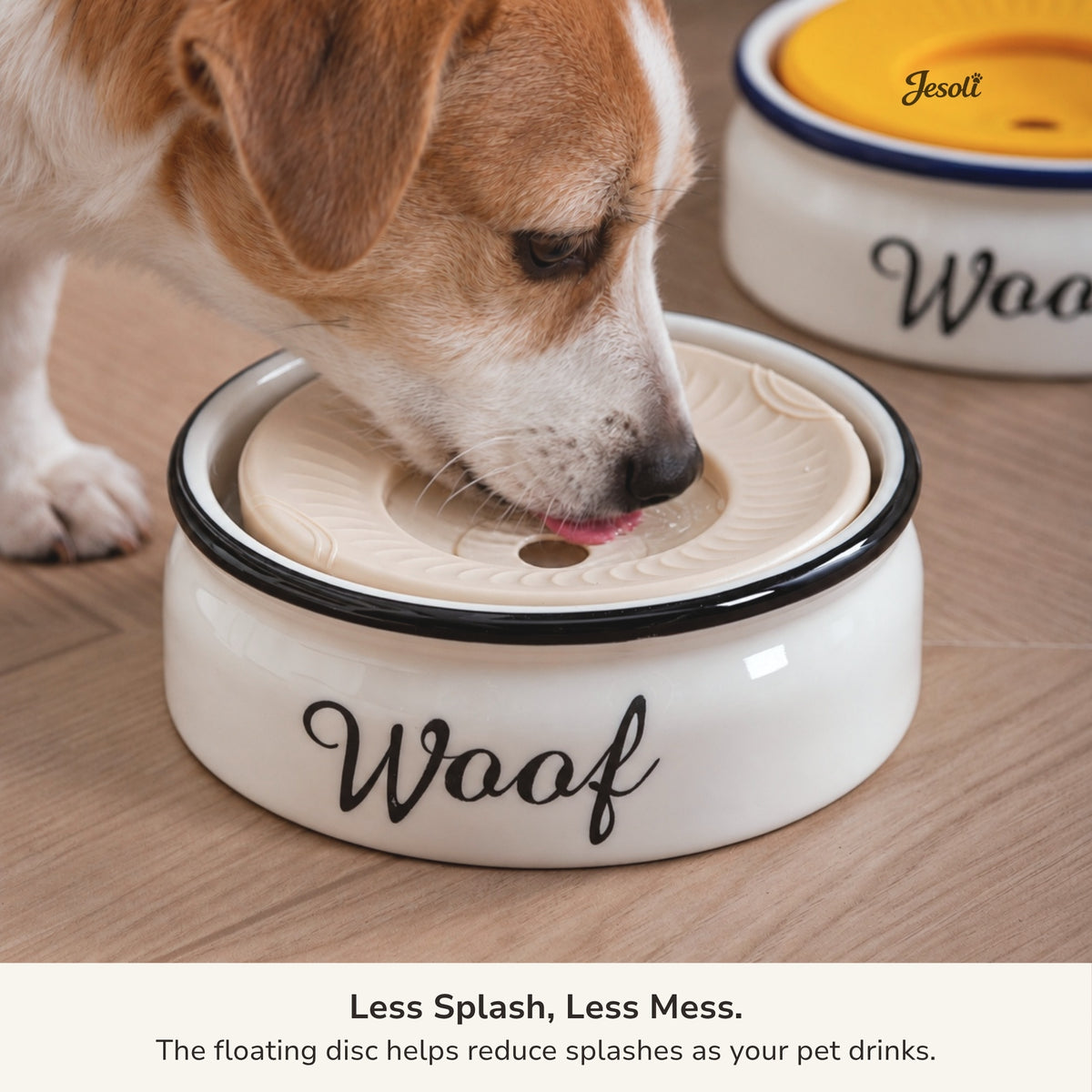 Jesoli Ceramic Anti-Splash Floating Disc Water Bowl – 550ml – 功能场景图_狗狗饮水减少飞溅