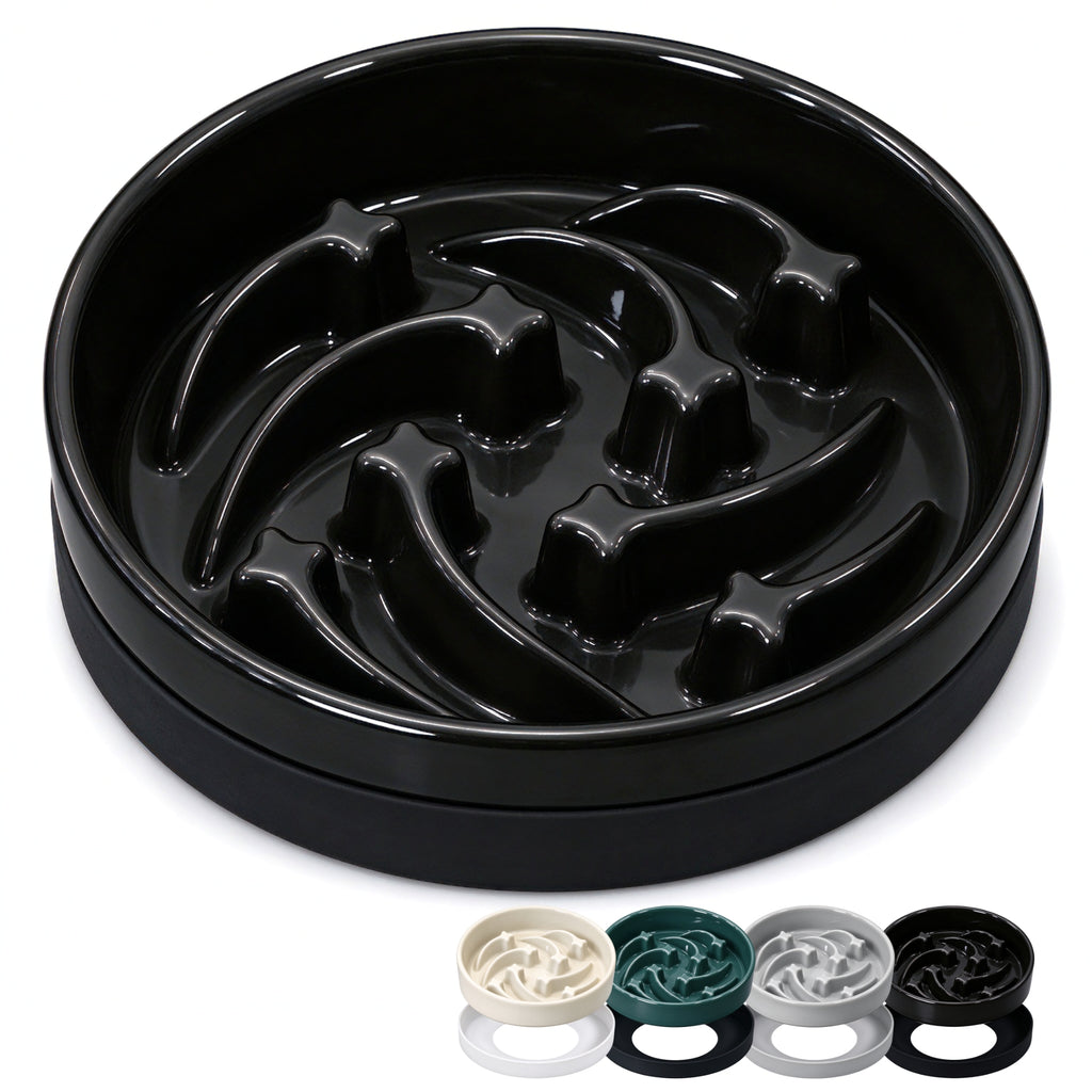 Jesoli Meteor Maze Ceramic Slow Feeder Bowl with Silicone Base – 大号21厘米 黑色
