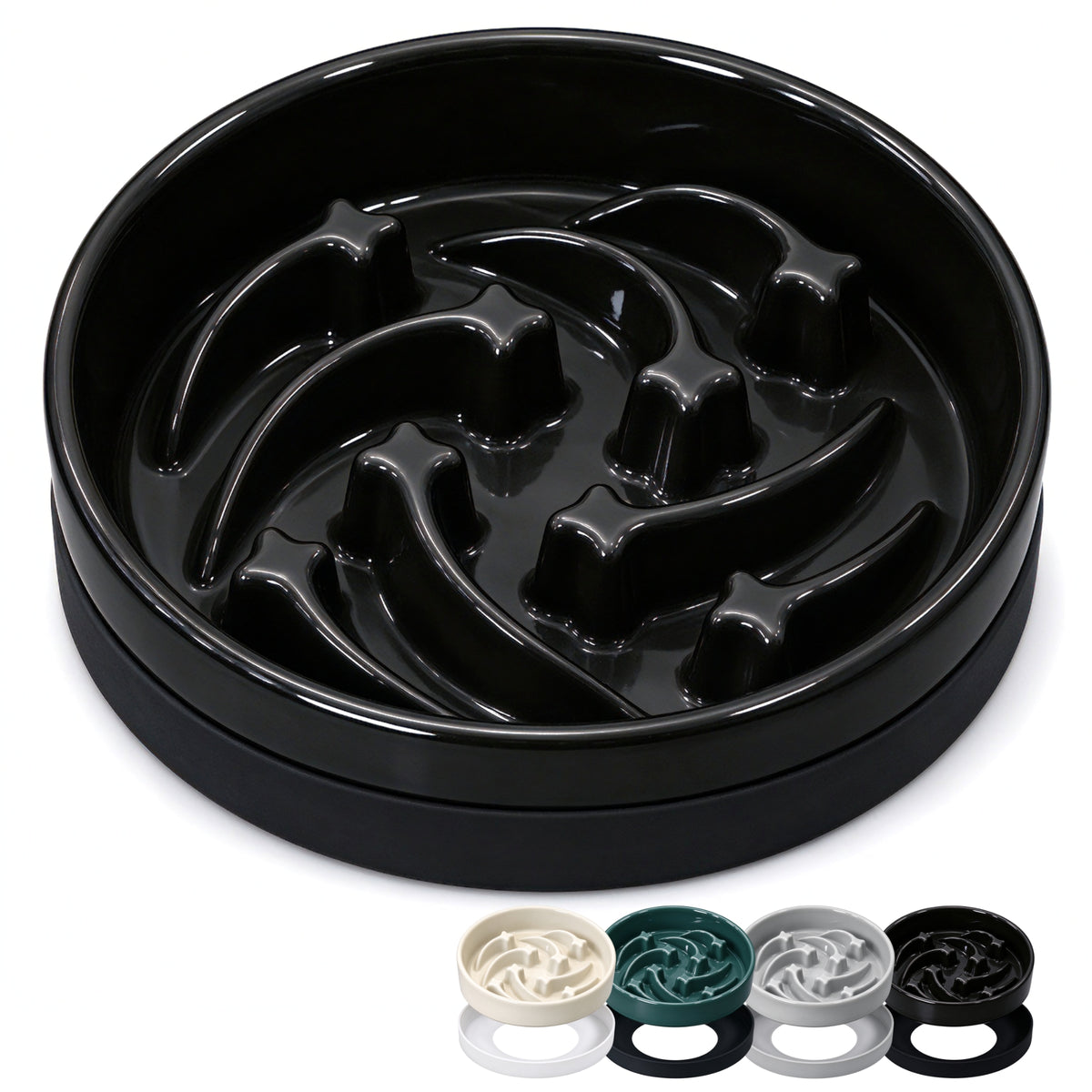 Jesoli Meteor Maze Ceramic Slow Feeder Bowl with Silicone Base – 大号21厘米 黑色
