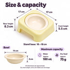 Jesoli Tilted Ceramic Pet Bowl with Stand – 180ml – 尺寸容量图_杏色碗_黄色底座_180毫升