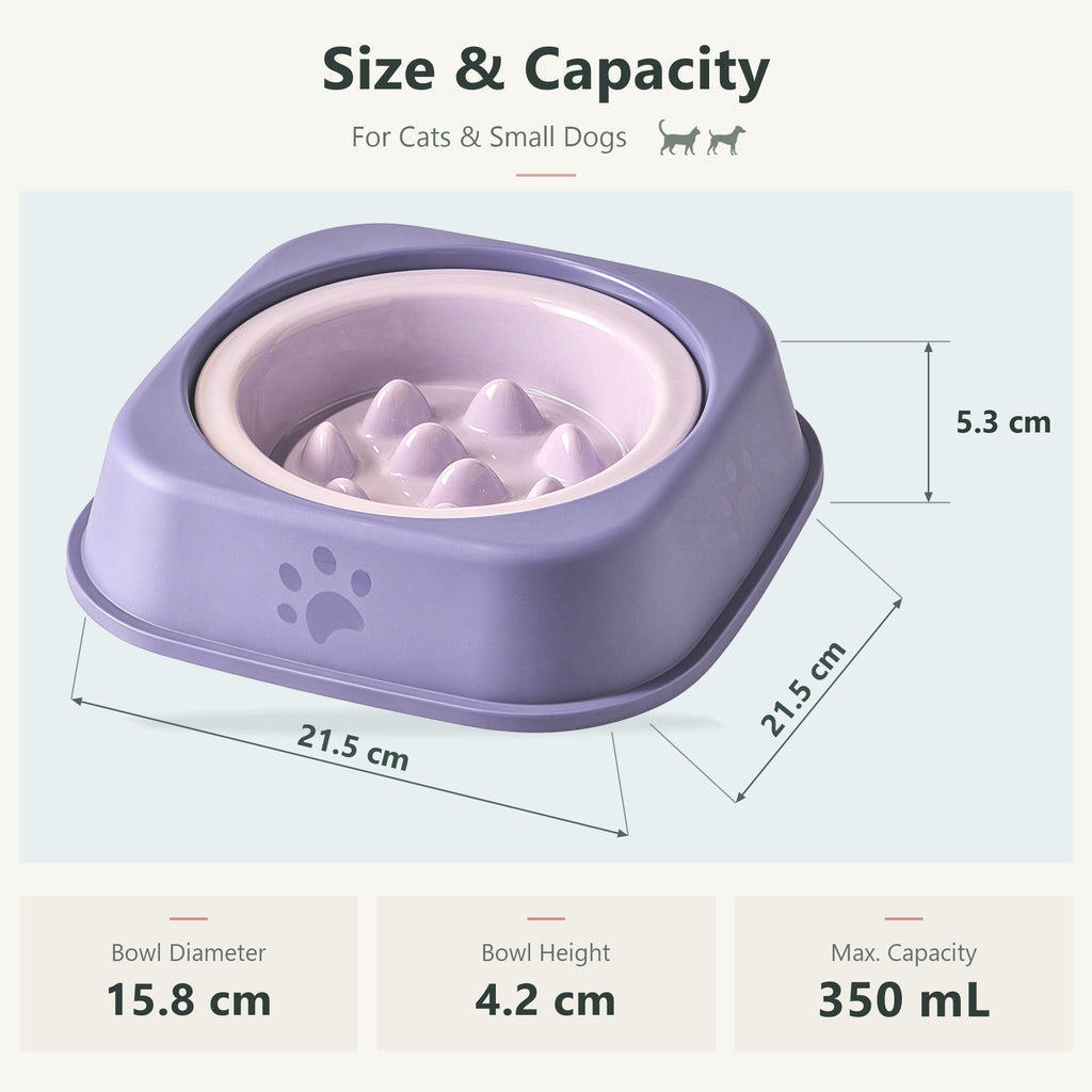 Jesoli Elevated Ceramic Slow Feeder Bowl – 350ml – 尺寸容量图_薰衣草紫底座_丁香紫碗_350毫升