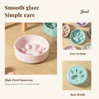 Jesoli Paw Ceramic Slow Feeder Bowl – Soft Colour Collection – 材质清洁图_亮釉表面与碗底细节