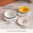 Jesoli Ceramic Anti-Splash Floating Disc Water Bowl – 550ml – 拆装清洁图_陶瓷碗与浮盘分离