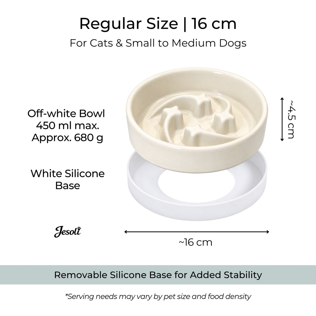 Jesoli Meteor Maze Ceramic Slow Feeder Bowl with Silicone Base – 小号16厘米 米白色 450毫升