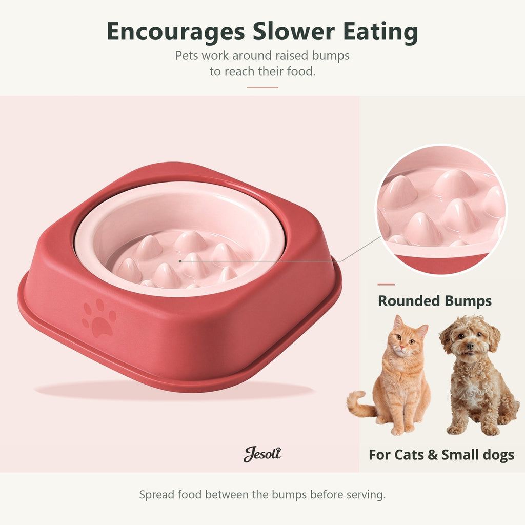 Jesoli Elevated Ceramic Slow Feeder Bowl – 350ml – 功能图_圆润凸点慢食设计