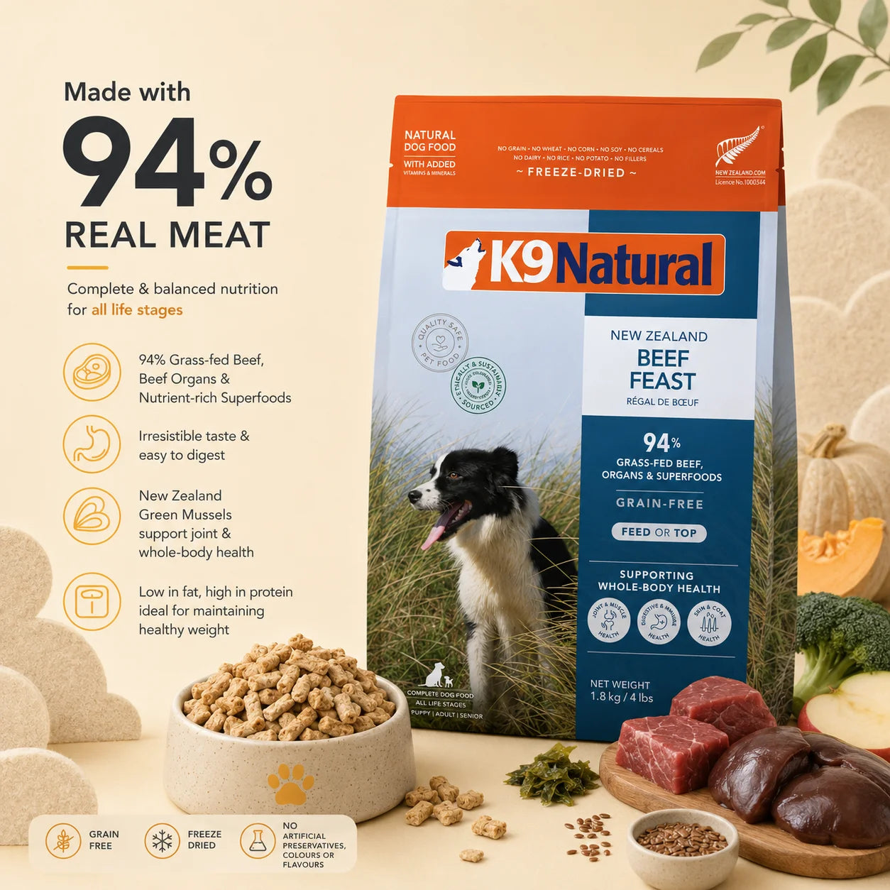 K9 NATURAL GRAIN-FREE FD NZ BEEF FEAST