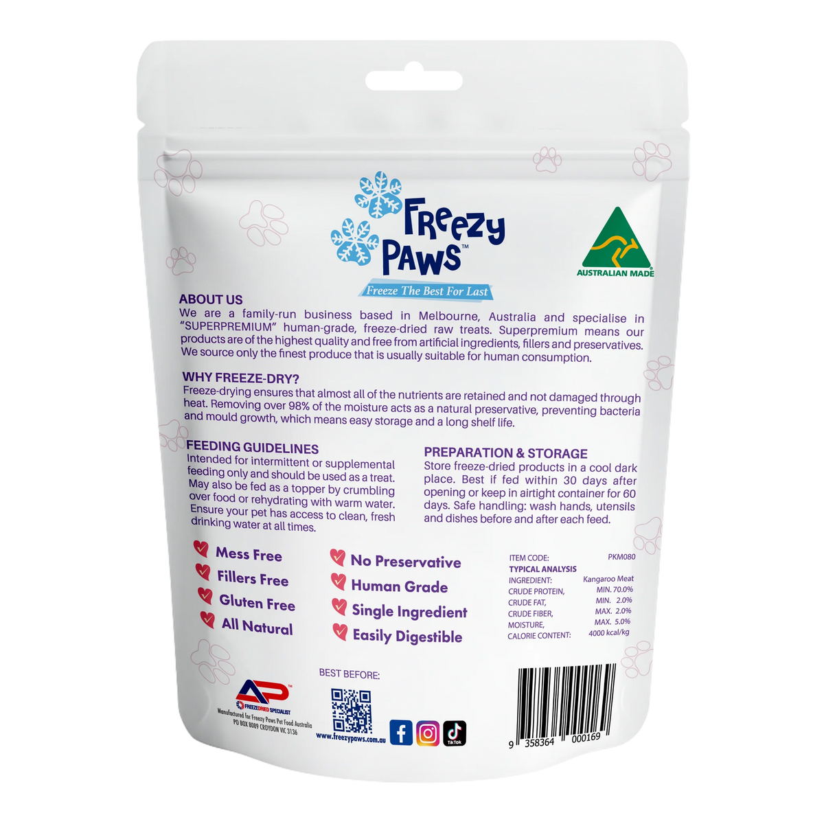 Freezy Paws Freeze-Dried Raw Kangaroo Steak Treats