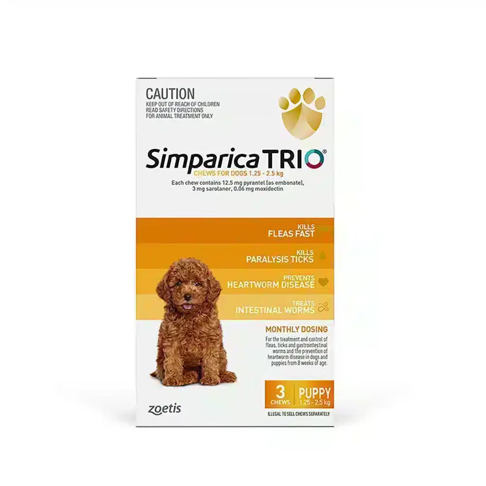 Simparica TRIO Yellow For Puppies (1.3-2.5kg) 3 Pack