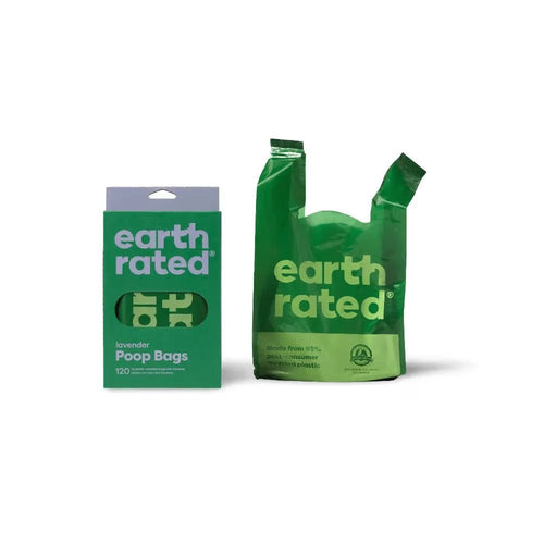 EARTH RATED Recycled Plastic Poo Bags with Easy-Tie Handle Lavender Scented - Furlio